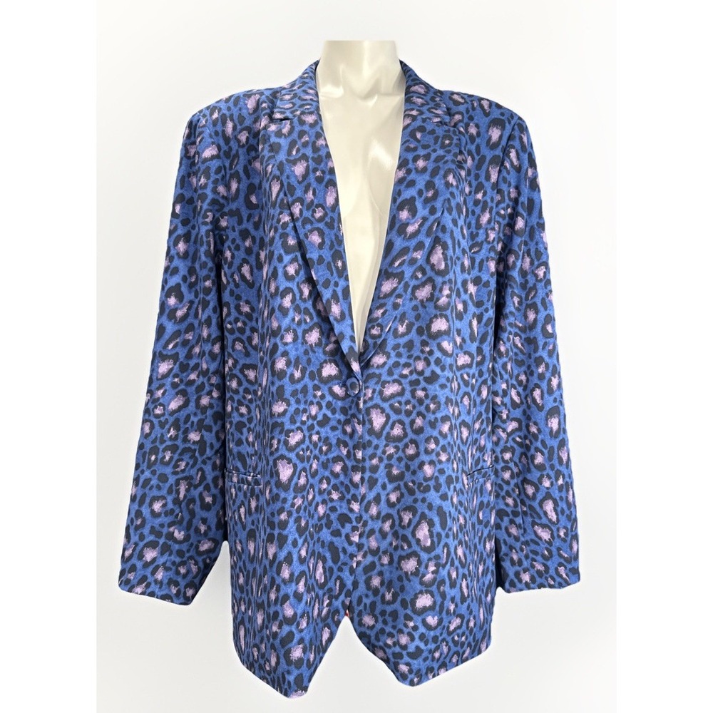 Iman 3X‎ Purple/Blue Leopard Blazer Lined One Button